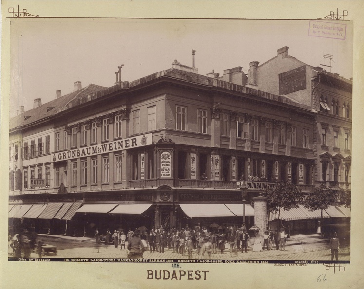 Kossuth Lajos utca - Károly körút sarok. A felvétel 1894-ben készült. A kép forrását kérjük így adja meg: Fortepan / Budapest Főváros Levéltára. Levéltári jelzet: HU.BFL.XV.19.d.1.07.127