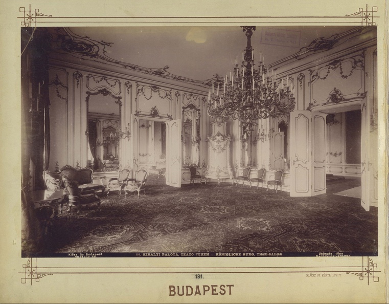 "A Budai Királyi Várpalota teázóterme. A felvétel 1890 után készült." A kép forrását kérjük így adja meg: Fortepan / Budapest Főváros Levéltára. Levéltári jelzet: HU.BFL.XV.19.d.1.07.191
