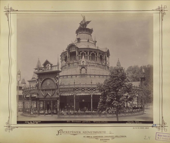 "Millenniumi kiállítás: Borászati pavilon. A felvétel 1896-ban készült." A kép forrását kérjük így adja meg: Fortepan / Budapest Főváros Levéltára. Levéltári jelzet: HU.BFL.XV.19.d.1.09.046