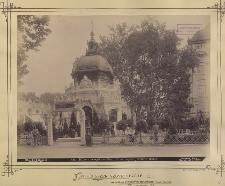 Millenniumi kiállítás: a Hubert pezsgőgyár pavilonja. A felvétel 1896-ban készült. A kép forrását kérjük így adja meg: Fortepan / Budapest Főváros Levéltára. Levéltári jelzet: HU.BFL.XV.19.d.1.10.011