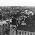 látkép a városháza tornyából nyugat felé fényképezve, a Révai Miklós utca és a vasútállomás.